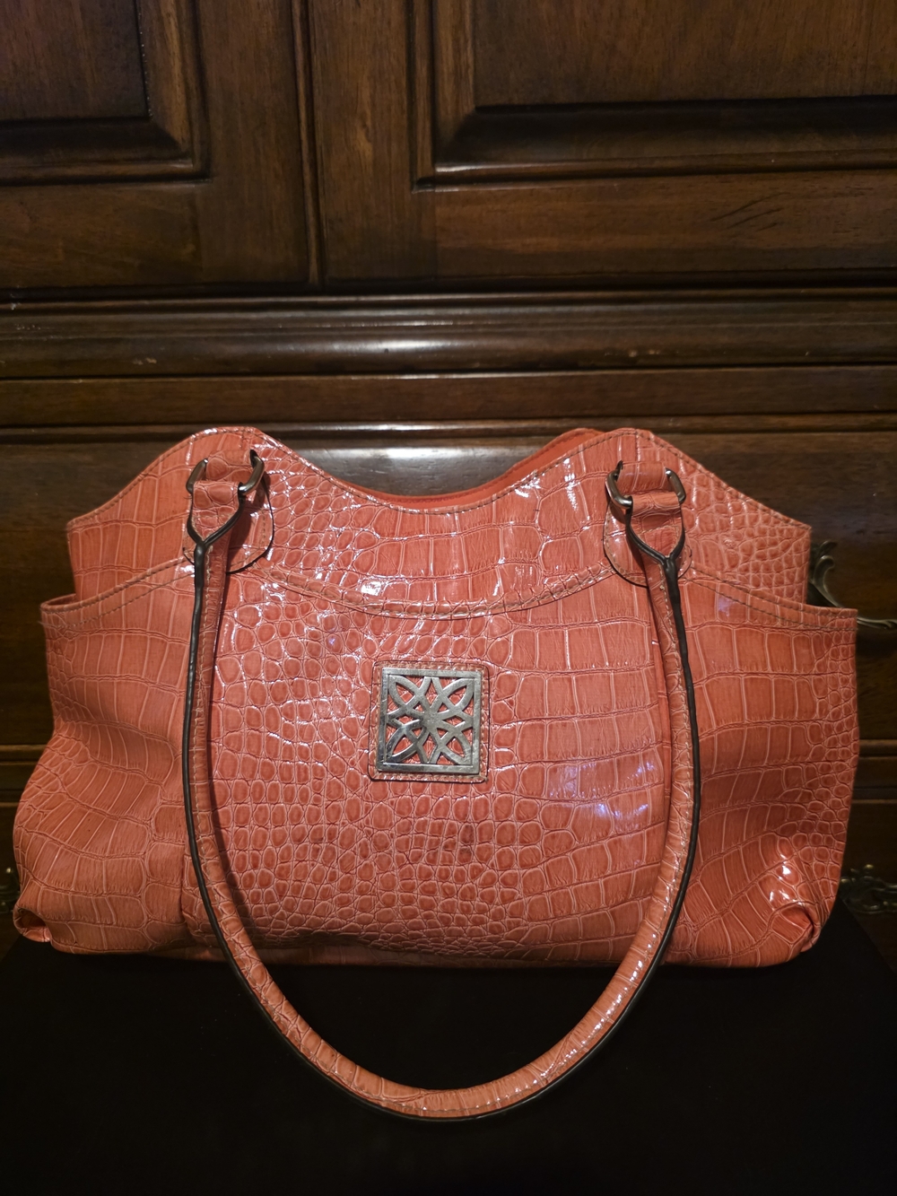 Women's Croc-Embossed Coral Tote Shoulder Bag